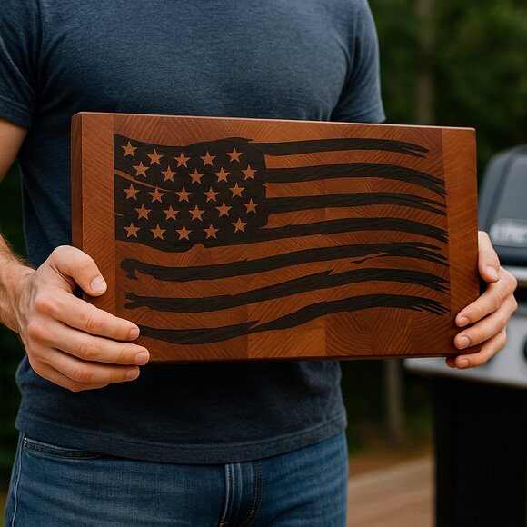 Handmade Maple End Grain Cutting Board – Walnut American Flag Inlay - Picture 4 of 4